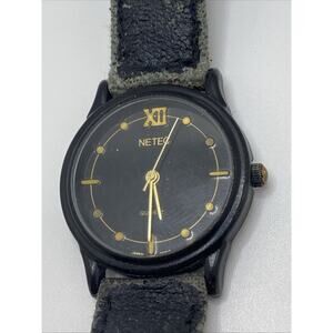 Netec Ladies Black Wrist Watch Works New Battery!